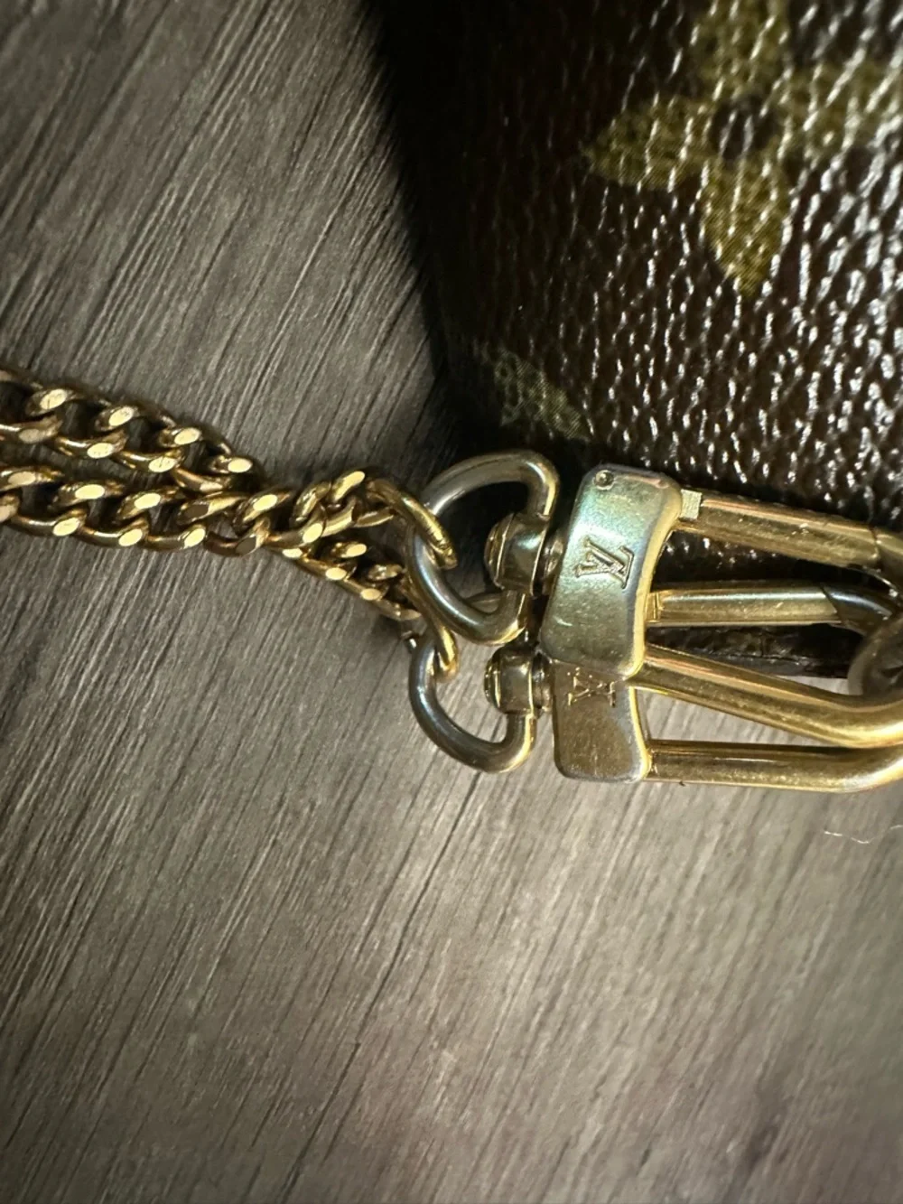 Louis Vuitton Monogram Canvas Chain Wallet in Brown with Gold Hardware